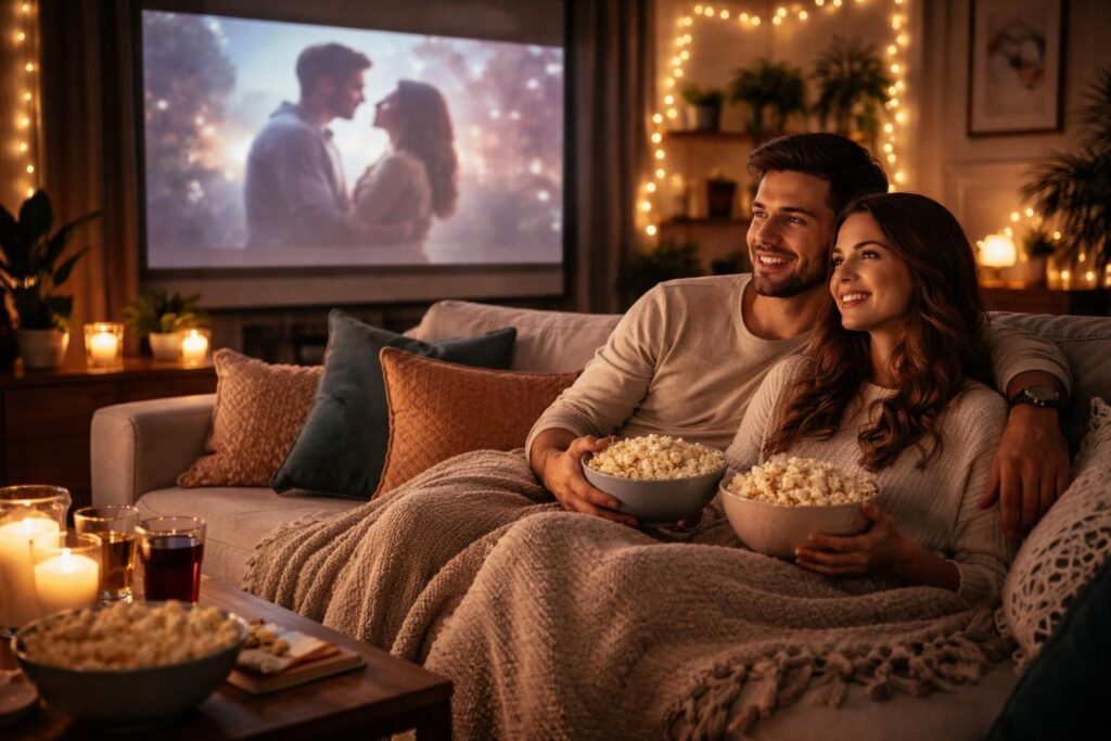 découvrez comment créer un date cinéma romantique à la maison avec un écran de projection, pour une soirée en couple inoubliable et cosy.