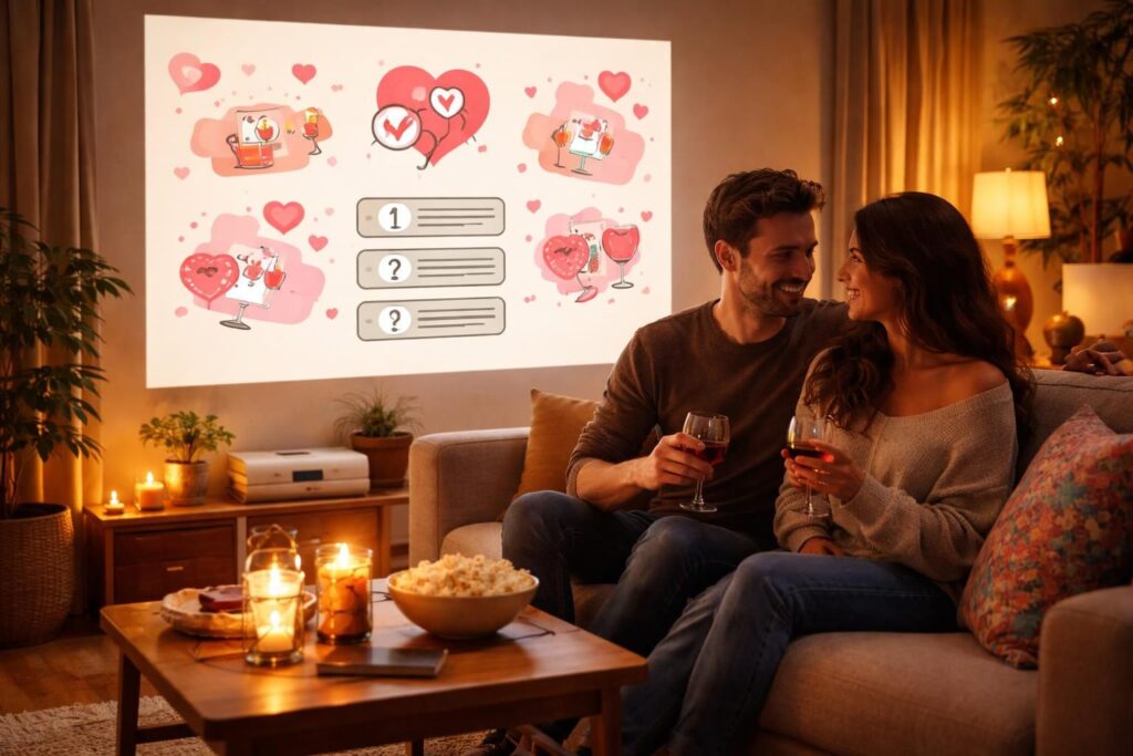 découvrez comment un vidéoprojecteur epson peut transformer votre date en un moment unique grâce à un quizz de séduction projeté, pour une soirée originale et pleine de complicité.